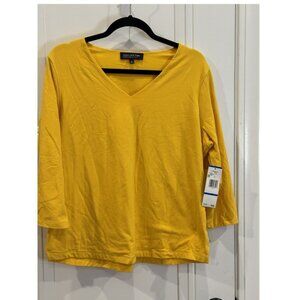 NWT 1xl Jones NY Signature V-Neck 3/4 Length Sleeves Yellow Casual Layering